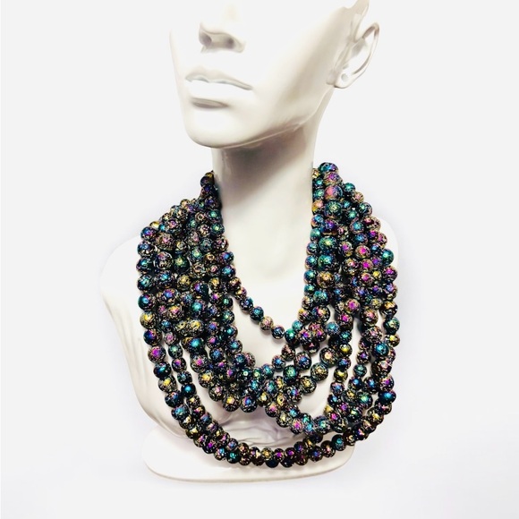 Sassy Jones Makemba Lava Beaded Statement Chain - Aurora Borealis - Picture 3 of 4